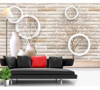 Papier Peint Panoramique Vase Blanc Branche D'Arbre Vase En Porcelaine Mur De Briques Papier Peint Intissé 3D Tapisserie Decoration Chambre Salon Murale -KX13520, 250x175cm