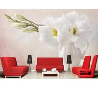 Papier Peint Panoramique Vase Blanc Fleurs 200x140cm Papier Peint 3D Intissé Tapisserie Poster Chambre Salon Decoration Murale -MIWEI Wallpaper-ZXY-20495
