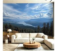 Papier peint panoramique vert 3D à effet intissé, motif forêt de pins dense, idéal pour chambre, salon ou pièce à vivre - Décoration murale moderne pour chambre d'enfant, bureau ou couloir - 430 cm x