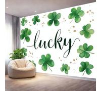 Papier Peint Panoramique Vert Blanc Mural 300 x 210 cm, 3D Papier Peint Lettres simples trèfle Thème Floral Fresque Murale Chambre Coucher Salon Décoration Photo Poster Geant Murale