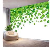 Papier Peint Panoramique Vert Blanc Mural 350 x 256 cm, 3D Papier Peint Élégant Trèfle Dégradé Bordure Thème Floral Fresque Murale Chambre Coucher Salon Décoration Photo Poster Geant Murale