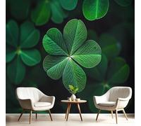 Papier Peint Panoramique Vert Foncé Trèfle À Quatre Feuilles Frais 3D Tapisserie Peinture Murale Interieur Plantes Naturelles Pour Chambre Salon À Coucher D'Enfant Maison Décoration,200X140Cm