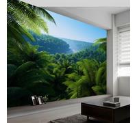Papier peint panoramique vert forêt tropicale fougères plantes, Papier peint scène naturelle art esthétique moderne pour salon adulte chambre d'Enfants restaurant décoration murale 250L x 175H cm
