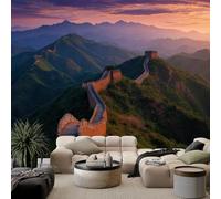 Papier peint panoramique vert montagnes architecture, papier peint intissé photographie de paysage pour chambre salon salle à manger décoration murale - Fond d'écran photo mural 250L x 175H cm