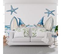 Papier Peint Panoramique Vie Marine Étoile de Mer Bleu Papier Peint Intissé Poster Mural xxl Skateboard Surf Poster Geant Mural Personnalisé 3D pour Salon Chambre Décoration Murale 350x256cm(L x H)