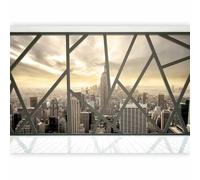 Papier peint panoramique ville 300x210 cm - Revêtement décoration - Architecture bois manhattan ville urbaine new york vue panoramique depuis les gratte-ciel de la fenêtre d-C-0026-a-a
