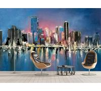 Papier Peint Panoramique Ville Abstraite De Nuit 350x250cm Papier Peint 3D Intissé Tapisserie Poster Chambre Salon Decoration Murale -MIWEI Wallpaper-ZXY-04218