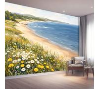 Papier Peint Panoramique Ville Bleu Naturel Océan 250 x 175 cm | Marguerites Pissenlits Prairie Plage Montagnes Fresque Photo Murale Intissé Papier Peint Pour Salon Chambre D'Enfants Mural