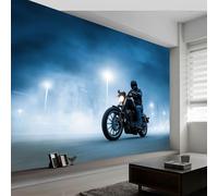 Papier peint panoramique ville lumières sport motos, Papier peint photographie contemporaine art esthétique moderne pour salon adulte chambre d'Enfants restaurant décoration murale 300L x 210H cm