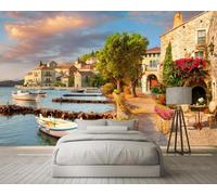 Papier Peint Panoramique Ville Portuaire 300x210cm Papier Peint 3D Intissé Tapisserie Poster Chambre Salon Decoration Murale -MIWEI Wallpaper-ZXY-40423