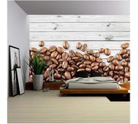 Papier Peint Panoramique Vin du Bois Papier Peint Intissé Grains de Café Poster Trompe l'oeil Mural 3D Art Décoration Murale Salon Chambre 350x250 cm 1070b
