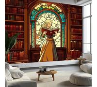 Papier Peint Panoramique Vintage Bibliothèque Fille, Papier Peint Intissé Art Fantastique Art EsthéTique Moderne pour Salon Adulte Chambre D'Enfants Restaurant Décoration Murale 250L x 175H cm