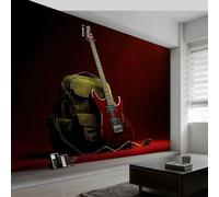 Papier Peint Panoramique Vintage Musique Guitare Photographie, Papier Peint Intissé Moderne pour Chambre Salon Salle à Manger Murale 300L x 210H cm - Fond d'écran Photo Moderne Art Mural Salle de Jeux