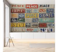 Papier Peint Panoramique Vintage Nostalgique Plaque D'immatriculation Tapisserie Murale Papier Peint Patriotique Peace Wallpaper Intissé Décoration Murale pour Salon Chambre Bureau 350x256 cm