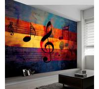 Papier peint panoramique vintage notes de musique rayures, Papier peint intissé shabby chic art esthétique moderne pour salon adulte chambre d'Enfants restaurant décoration murale 350L x 256H cm