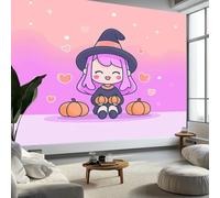 Papier Peint Panoramique Violet, Papier Peint Intissé Motif Dessin Animé Citrouille Cœur Sorcière, Tapisserie Photo Panoramique Salon Décoration Murale Chambre, 400 x 280 cm