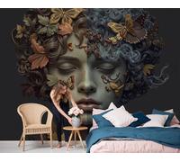 Papier Peint Panoramique Visage Féminin En Forme De Papillon, Papier Peint Soie Double Business Image Tableaux Muraux, 400x280cm Poster Décoration Murale Pour Salon, Chambre, Bureau, Gris Foncé