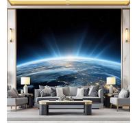 Papier Peint Panoramique Vue nocturne de la Terre comme dans un rêve Papier Peint Poster Mural 3D, 300 x 210 cm Murale Intissé Fresque pour Salon Chambre Toile Fond TV Installation Facile Bleu marine