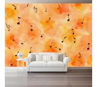 Papier Peint Panoramique XXL 250 x 175 cm, Aquarelle notes de musique abstrait lavis Thème 3D Couleur orange - Fresque Murale et Poster Géant Photo pour Décoration Salon, Chambre à Coucher