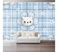 Papier Peint Panoramique XXL 250 x 175 cm, Dessin animé fleurs mignon à carreaux Thème 3D Coloré - Fresque Murale et Poster Géant Photo pour Décoration Salon, Chambre à Coucher