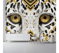 Papier Peint Panoramique XXL 250 x 175 cm, Gros plan animal léopard géométrique Thème 3D Brun-jaune noir - Fresque Murale et Poster Géant Photo pour Décoration Salon, Chambre à Coucher
