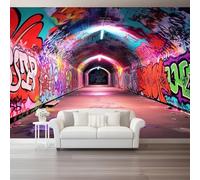 Papier Peint Panoramique Xxl Art De Rue Multicolore Tunnel Graffiti 200 X 140 Cm - Fresque Murale Moderne 3D Pour Salon, Chambre, Bureau - Papier Peint Mural Décoration Intérieure