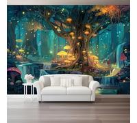 Papier Peint Panoramique Xxl Fantaisie Arbres Bleus Et Anciens Champignons 250 X 175 Cm - Fresque Murale Moderne 3D Pour Salon, Chambre - Papier Peint Mural Décoration Intérieure