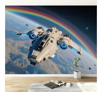 Papier Peint Panoramique XXL Moderne Espace Univers Vaisseau Spatial - Fresque Murale Intissée HD Arc-en-ciel 500L x 280H cm avec Effet Trompe-l'œil 3D, Revêtement Mural Premium pour Salon & Chambre