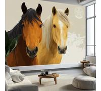 Papier Peint Panoramique XXL Toison Murale 500 x 280 cm Animaux Chevaux Thème - Tapisserie Photo Intissé Crème Moderne, Décoration Murale pour Salon Chambre Couloir ou Bureau