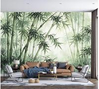 Papier Peint Panoramique Zen Oriental, 250x175cm Fresque Murale Peinture À L'Encre D'Une Forêt Bambous Brumeuse Poster Mural Décoration Murale Fond pour Salon, Chambre d'enfant, Chambre, Vert Olive