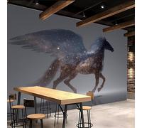 Papier Peint Panoramique300x256cm Cheval Ailé papier peint panoramique nature Forêt étoilée Toile de qualité supérieure à effet peinture, assemblage invisible, pour chambre d’amis