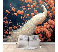 Papier Peint Paon Blanc 150x105 cm Papier Peint Panoramique Effet 3D, Peinture Murale intissé Grande Fleurs, pour Moderne Salon Chambre TV Fond