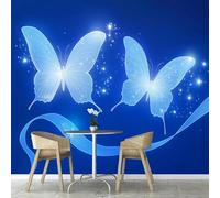 Papier Peint Papillon 3D Auto Adhesif Panoramique Mural Bleu Papier Peint en Soie Poster XXL Décoration Murale Salon Chambre 300x210 cm B-4843