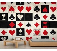 Papier peint patchwork symboles de poker cœurs clubs piques poker abstrait matelassé éléments de jeu papier peint non pelable et collant pour chambre à coucher salon 150 x 100 cm