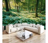 Papier Peint Paysage de Nature Forêt Plantes Fleurs, Papier Peint Panoramique Décoration Murale Pour Salon Chambre Murales Intissé, Paysage Vert Olive Wallpaper Mural 200 x 140 cm