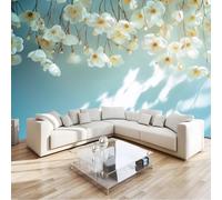 Papier Peint Paysage de Photographie Minimaliste Fleurs, Papier Peint Panoramique Décoration Murale Pour Salon Chambre Murales Intissé, Paysage Cyan Bleu Marine Wallpaper Mural 350 x 256 cm