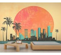 Papier peint paysage tropical 300 x 210 cm, motif paysage urbain, palmier, décoration murale pour salon, décoration murale (pas de pelage et d'adhésif)