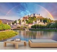 Papier Peint Paysage Urbain Magnifique Paysage Urbain Rivière Bâtiments Historiques Églises Château Ciel Arc-En-Ciel pour Chambre de Fille Salon Canapé Grand Écran de Télévision