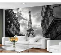 Papier peint paysage urbain pour salon - Papier peint autocollant pour chambre à coucher de Paris gris - Grande décoration murale et tour Eiffel - Autocollant