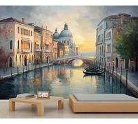 Papier Peint Paysage Urbain Vénitien Front de Mer Pont en Arc Canal Salle à Manger Coucher de Soleil Paysage Papier Peint Mural pour Murs Chambre Rétro Papier Peint pour Salon 400 X 280 cm