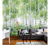 Papier Peint paysages naturels Forêt de bouleaux à l'aquarelle, vert 3D Panoramique Papiers Peint, Papier Mural Decoratif Pour Salon Chambre TV mur salon Murales, Moderne Décoration Murale 200x140cm
