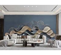 Papier Peint Peint À La Main En Trois Dimensions Avec Vagues Grises, Motif Artistique, Peinture Murale De Fond De Canapé TV, Salon, Restaurant, Chambre À Coucher, Salle D'étude,3D,400x280cm