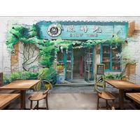 Papier peint peint à la main slow time café boutique de boissons salon décoration peinture café restaurant mural, 3D, 200x140cm