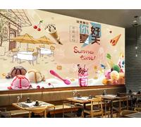 Papier peint peint à la main thé de l'après-midi boisson froide dessert boutique peinture décorative café restaurant mural, 3D, 300x210cm