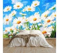 Papier Peint Peinture À L'Huile Prairie De Marguerites Papier Peint Panoramique Mural 250x175 cm Affiche Géante Décoration pour Salon Chambre Chambre D'Enfant Décoration Murale, Bleu Ciel