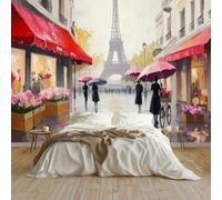 Papier Peint Peinture À L'Huile Rues De Paris Panoramique Murale Salon 250x175 cm Papier Peint intissé pour Chambre Salon Personnalisé Décoration Murale, Rouge