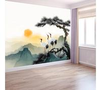 Papier Peint Peinture Élégante Chinoise De Paysage200 x 140 cm Décoration Papier Peint Moderne Crème Murale facile à nettoyer, idéale pour chambre et salon, avec un design unique et moderne