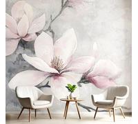 Papier Peint Peinture L'Huile Magnolia, Autocollant Décoratif Fleurs Simples, Facile À Nettoyer Amovible, Gris Clair Convient Pour Les Salons, Meubles De Bureau Les Murs 308X220 Cm