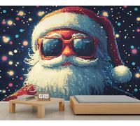 Papier peint Père Noël pixel Père Noël mural sur le thème de Noël décalcomanie murale de dessin animé pour enfants papier peint non pelable et adhésif pour salon chambre à coucher 200 x 140 cm
