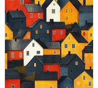 Papier peint Petite Ville Maisons épais mat 44x600 cm à décoller et à coller Vintage Architecture papier de contact autocollant en plastique avec dos adhésif couverture de plan de travail table A-268